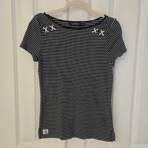 LRL Ralph Lauren Navy and White Striped Short Sleeve Top